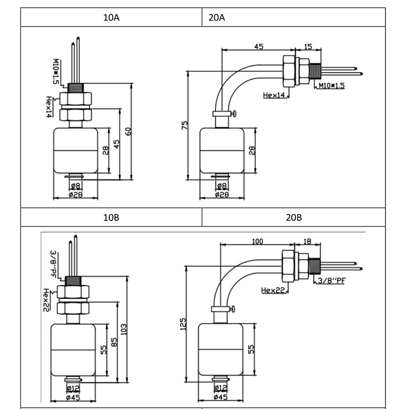 structure diagram of float level switch/sensor