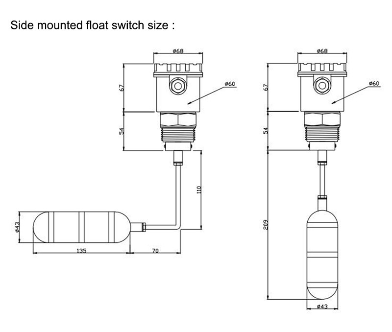 Side mounted liquid level switch-dimension