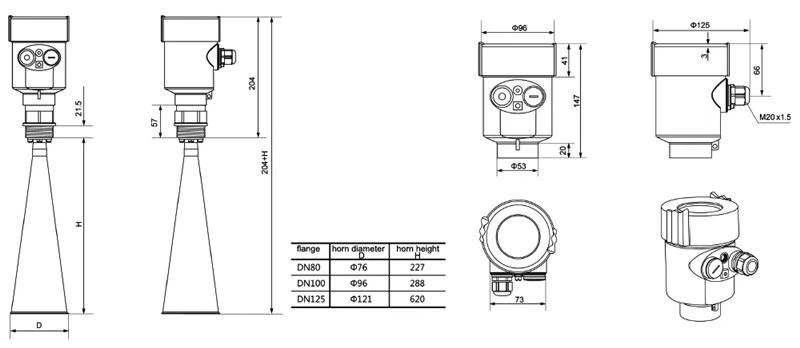 dimension of 26G radar level meter