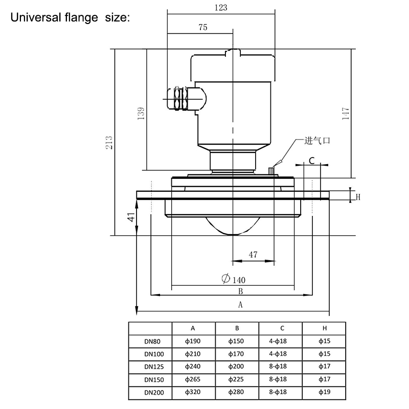 size of radar level meter